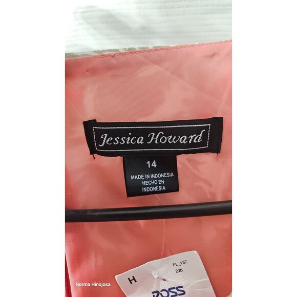 Jessica Howard Coral & Silver Fit & Flare Sleeveless Floral Dress With Pleated S - Picture 9 of 10